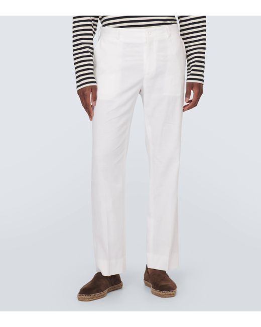 Dolce & Gabbana White Linen-blend Straight Pants for men