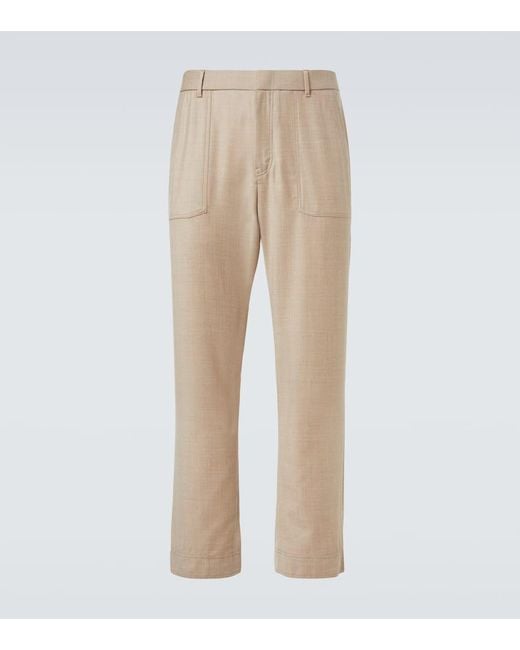 Brioni Natural Wool Straight Pants for men
