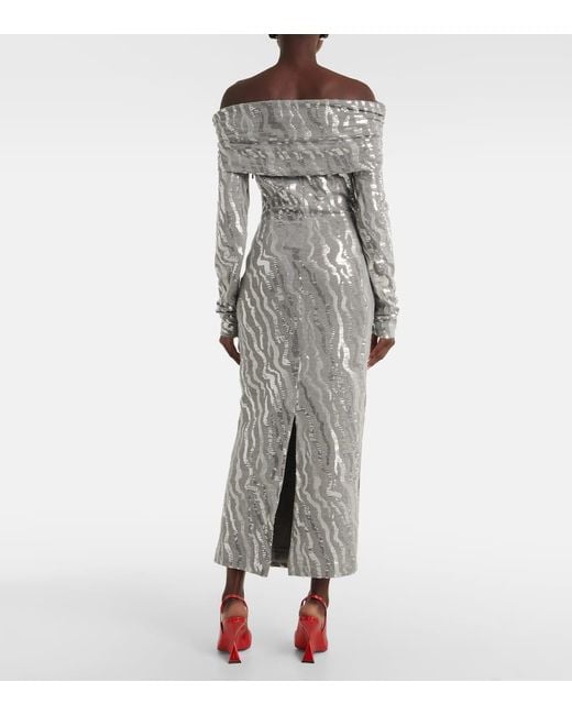Robe Midi A Sequins ROTATE BIRGER CHRISTENSEN en coloris Gray