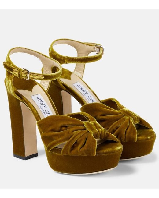 Jimmy Choo Metallic Heloise 120 Velvet Platform Sandals