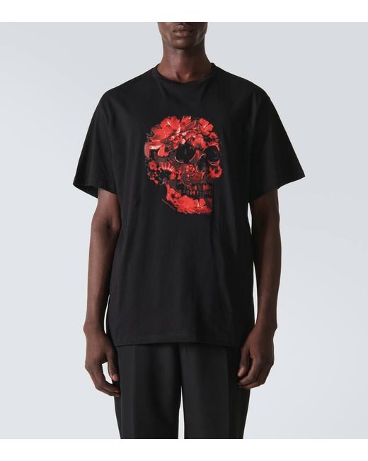 T-shirt in jersey di cotone con stampa di Alexander McQueen in Black da Uomo