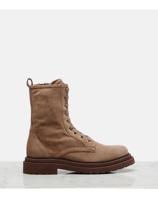 Brunello Cucinelli Brown Suede Lace-Up Boots