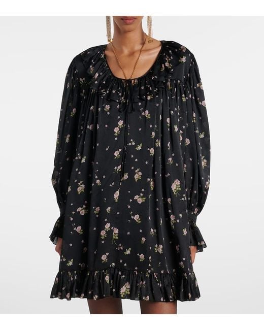 Chloé Black Gathered Silk Charmeuse Minidress