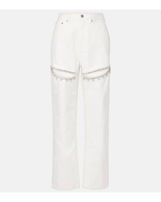 Area White Straight Jeans Mit Kristallen