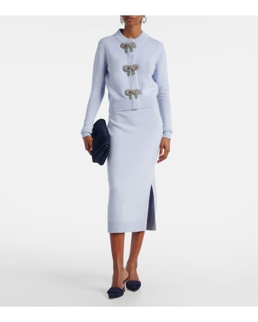 Carolina Herrera Blue Embellished Wool And Cashmere Cardigan