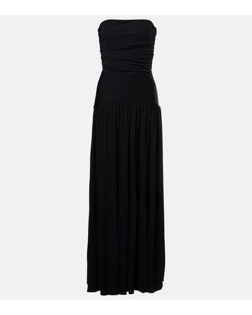 Staud Black Mariana Ruched Jersey Maxi Dress