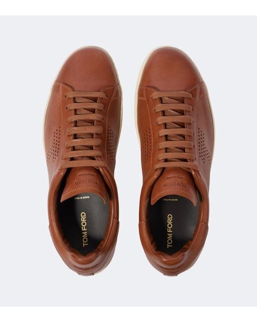 Tom Ford Brown Warwick Perforated Leather Sneakers for men