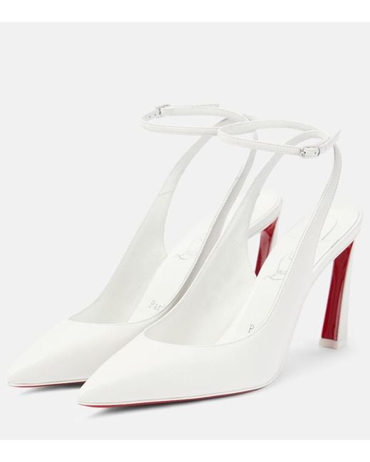 Christian Louboutin White Condora 85 Leather Slingback Pumps