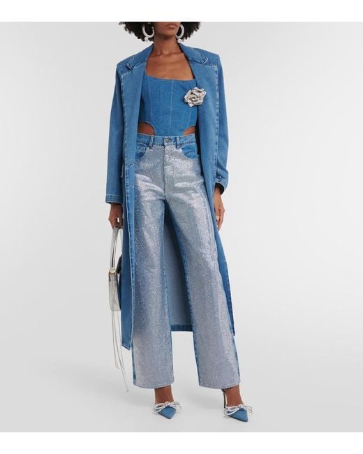 GIUSEPPE DI MORABITO Blue Embellished High-Rise Wide-Leg Jeans