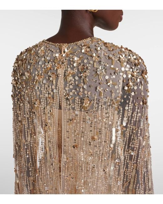 Jenny Packham Natural Caped Sequined Gown