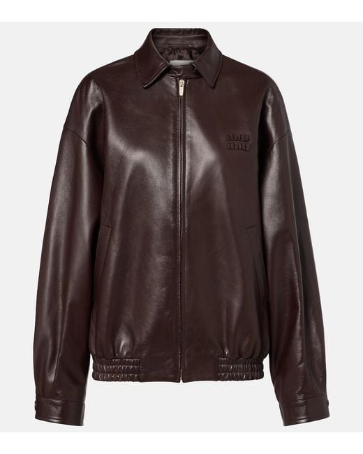 Miu Miu Brown Logo Leather Jacket