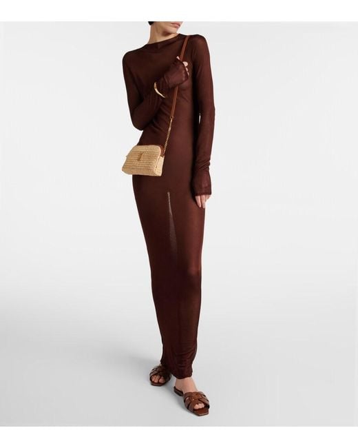Saint Laurent Brown Tribute Lizard-Effect Leather Slides