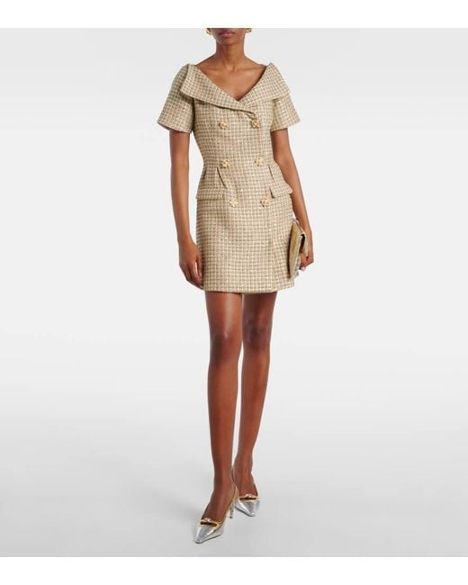 Self-Portrait Natural Off-Shoulder Boucle Minidress