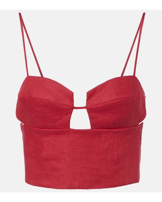Cala De La Cruz Red Imperia Cutout Linen Crop Top