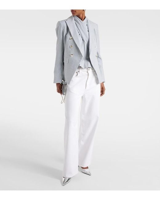 Veronica Beard White Drey Striped Halterneck Cotton Top