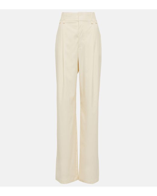 Saint Laurent Natural High-rise Cotton-blend Wide-leg Pants