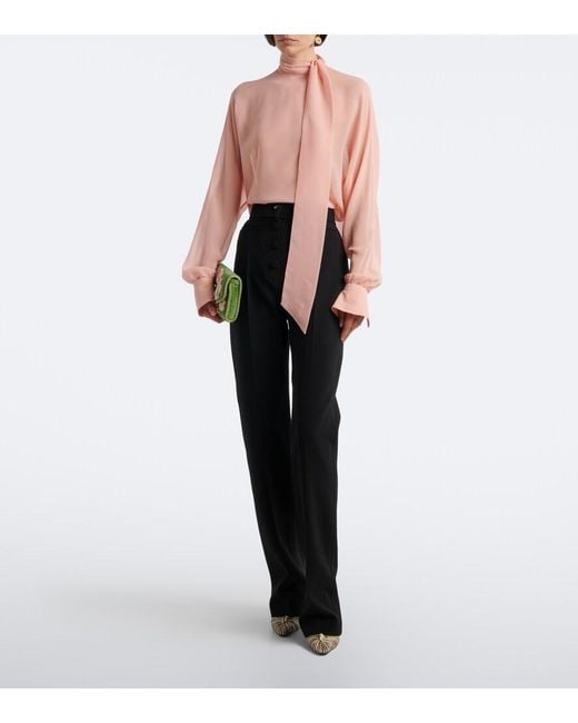 Valentino Pink Tie-Neck Silk Georgette Blouse