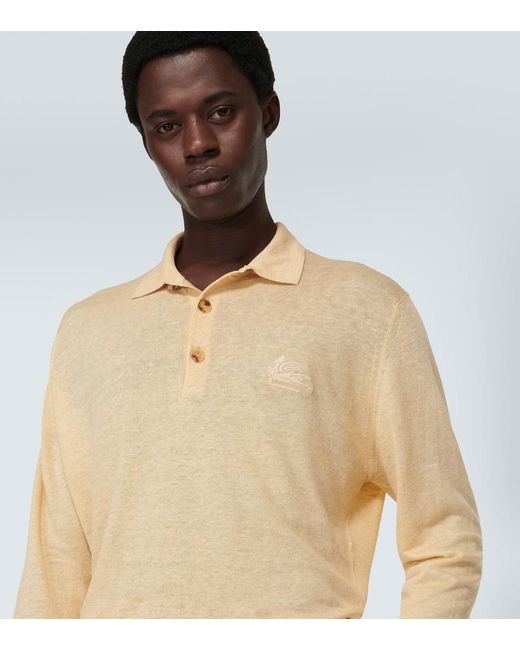 Etro Natural Linen And Cotton Polo Sweater for men