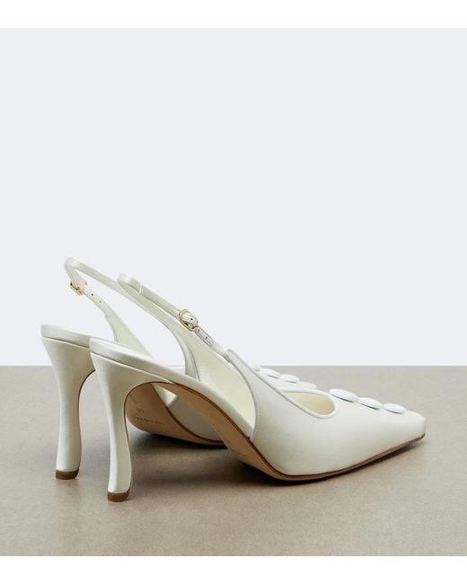 Manolo Blahnik White Alexa Satin Slingback Pumps