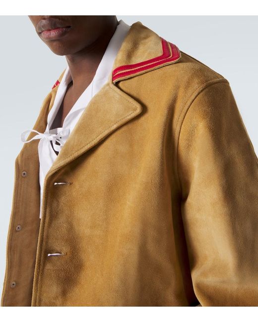 Bode Green Trefoil Leather-Trimmed Suede Jacket for men