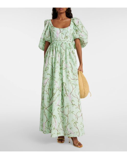 Agua Bendita Green Vivianne Cacatua Printed Cotton Maxi Dress