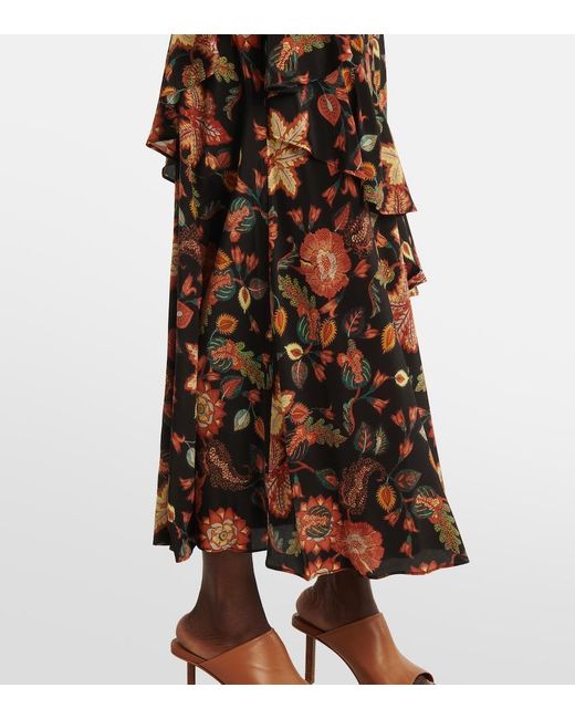 Ulla Johnson Black Amaia Floral Crepe De Chine Midi Dress