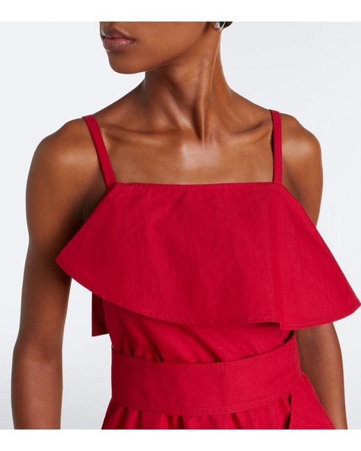 Proenza Schouler Red Reign Ruffled Cotton-Blend Midi Dress