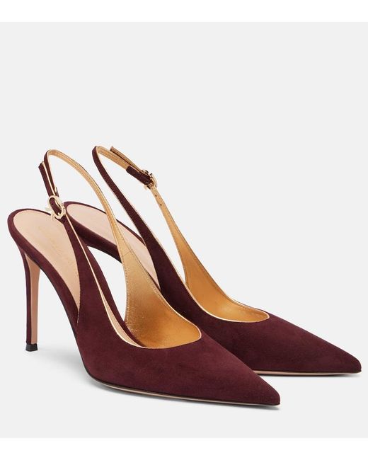 Gianvito Rossi Red Ribbon Sling 95 Suede Slingback Pumps