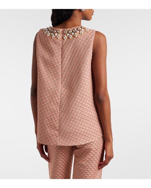 LaDoubleJ Pink La Scala Floral Jacquard Top