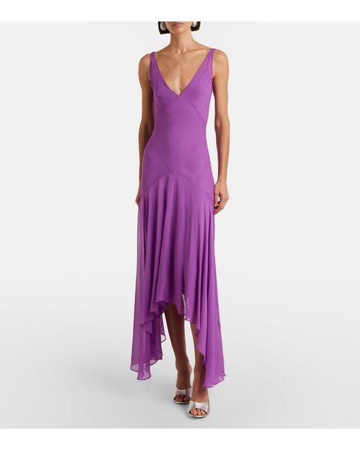 De La Vali Purple Mystica Asymmetric Georgette Midi Dress