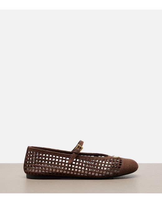 Prada Crochet Mary Jane Flats in Brown | Lyst UK