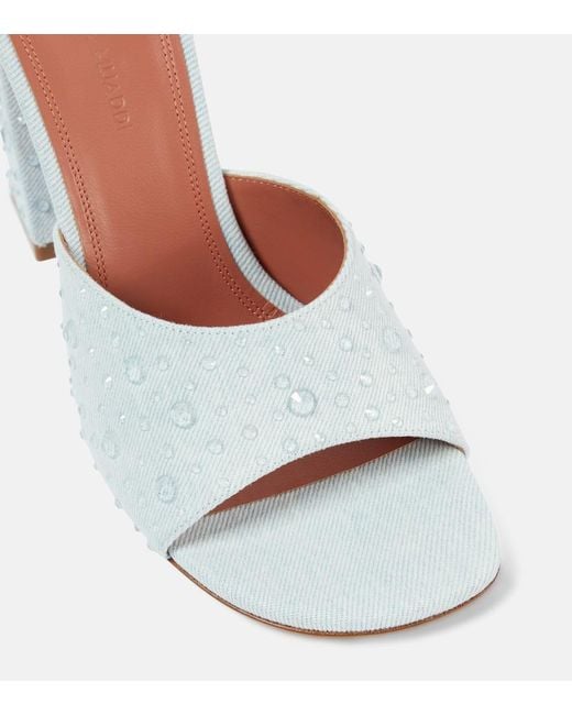 AMINA MUADDI White Brigitte 95 Denim And Leather Mules
