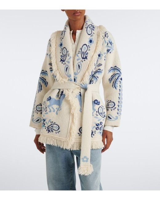 Alanui Blue Island Roots Foulard Wool, Cashmere, And Cotton Cardigan