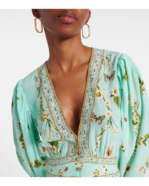 Camilla Green Crystal-Embellished Printed Silk Crepe De Chine Maxi Dress