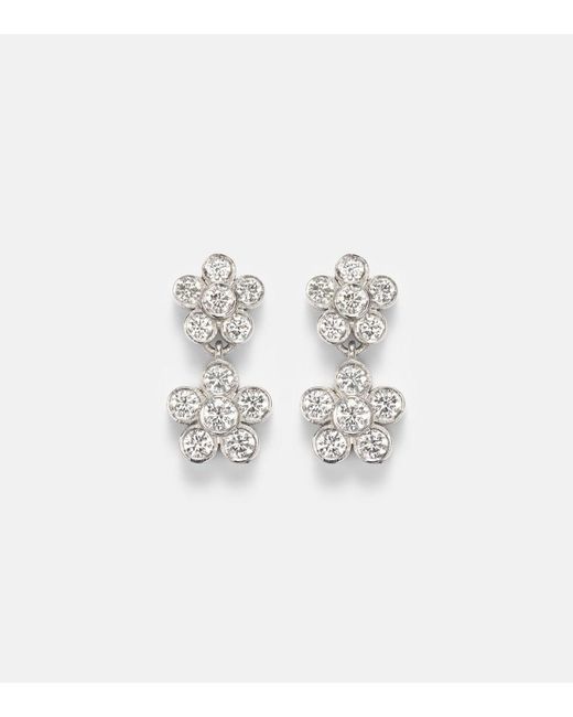 Ileana Makri White Blossom Daisy Duo 18Kt Earrings With Diamonds