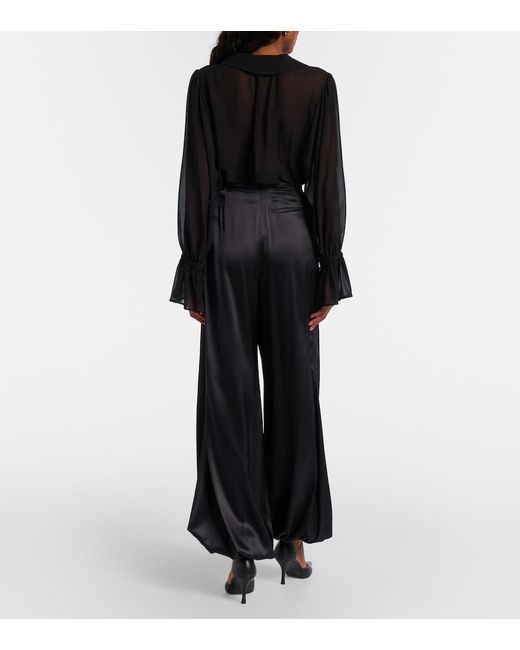 Nina Ricci Black Silk-Blend Satin Wide-Leg Pants