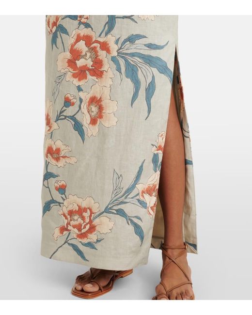 Vestido Largo De Lino Floral Sir de color Metallic