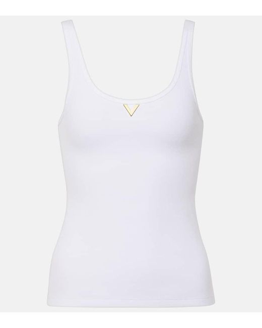 Valentino White Vgold Ribbed-knit Jersey Tank Top