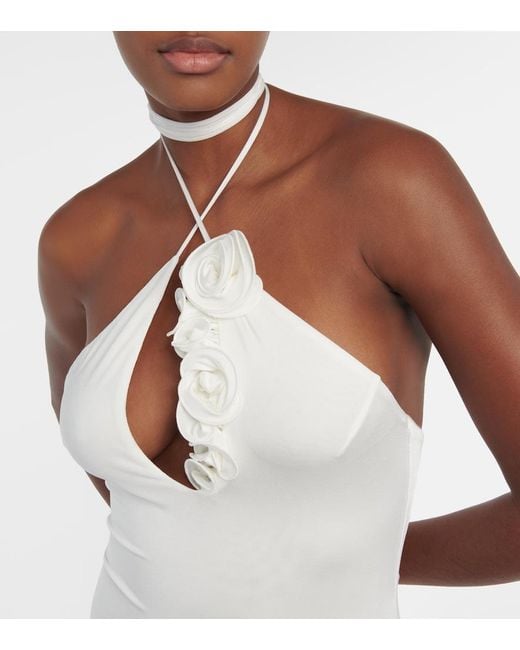 Magda Butrym White Ruffled Halterneck Jersey Bodysuit