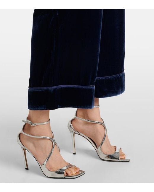 Asceno Blue Brescia Mid-Rise Velvet Wide-Leg Pants