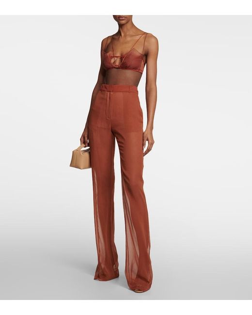 Nensi Dojaka Orange Mid-Rise Wide-Leg Silk Pants