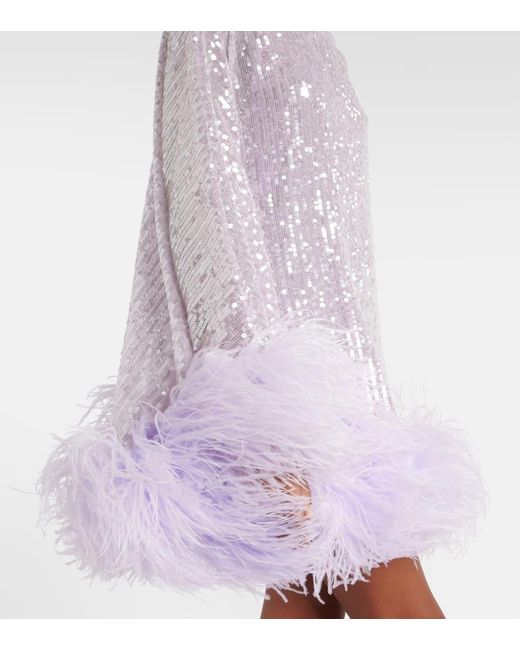 ‎Taller Marmo Purple Vegas Feather-trimmed Minidress