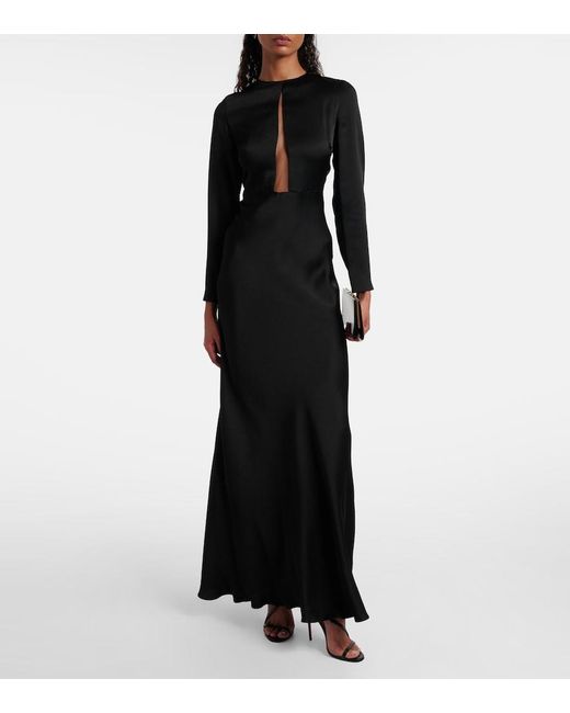 Max Mara Black Bird Satin Maxi Dress