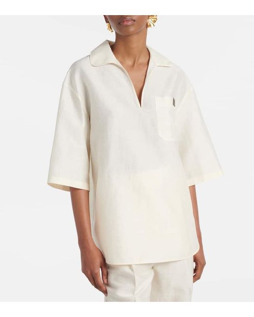 Max Mara White Polohemd Osiride Aus Leinen Und Seide