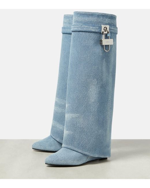 Givenchy Blue Shark Lock Denim Boots