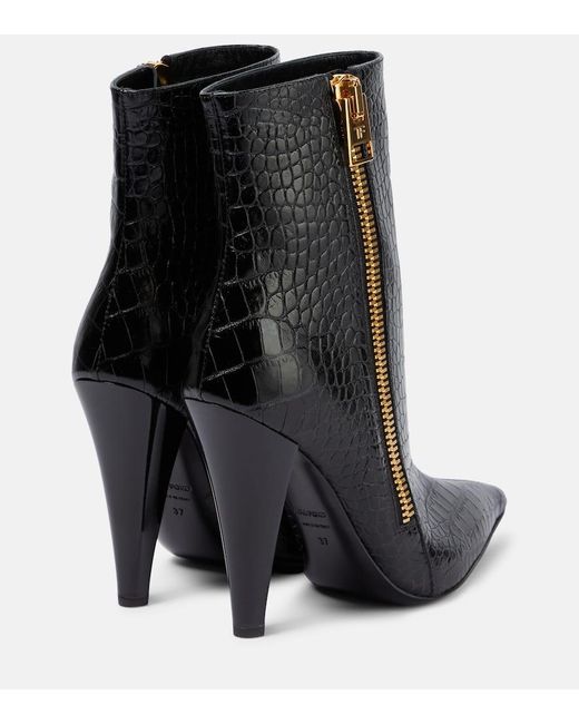 Tom Ford Black Croc-effect Leather Ankle Boots