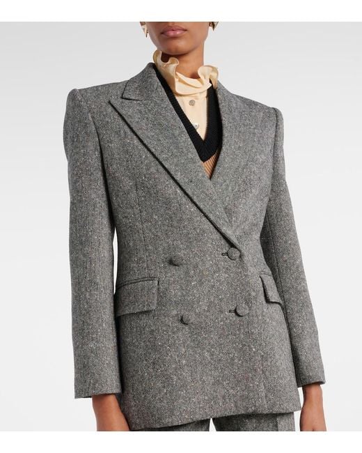 Valentino Gray Double-Breasted Wool-Blend Blazer