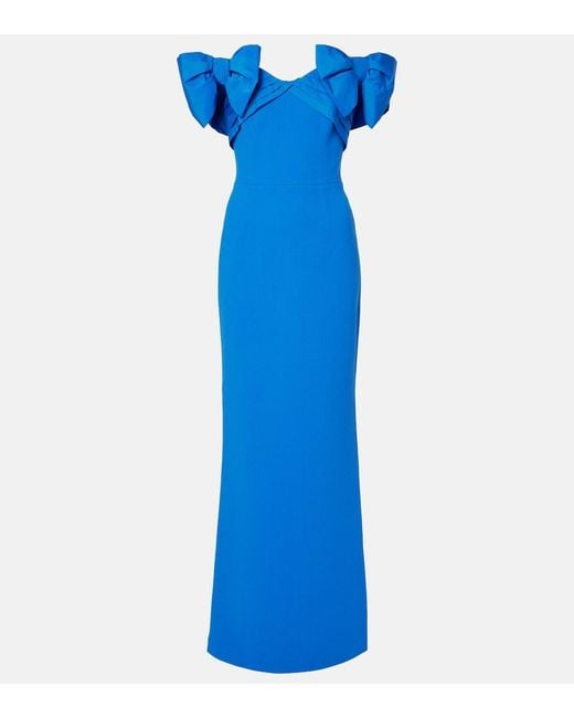 Rebecca Vallance Blue Antonella Bow-Detail Taffeta Gown