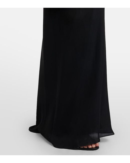 Monique Lhuillier Black Scarf-Detail Draped Lace Gown