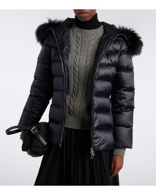 Moncler Black Cupidones Shearling-Trimmed Down Jacket
